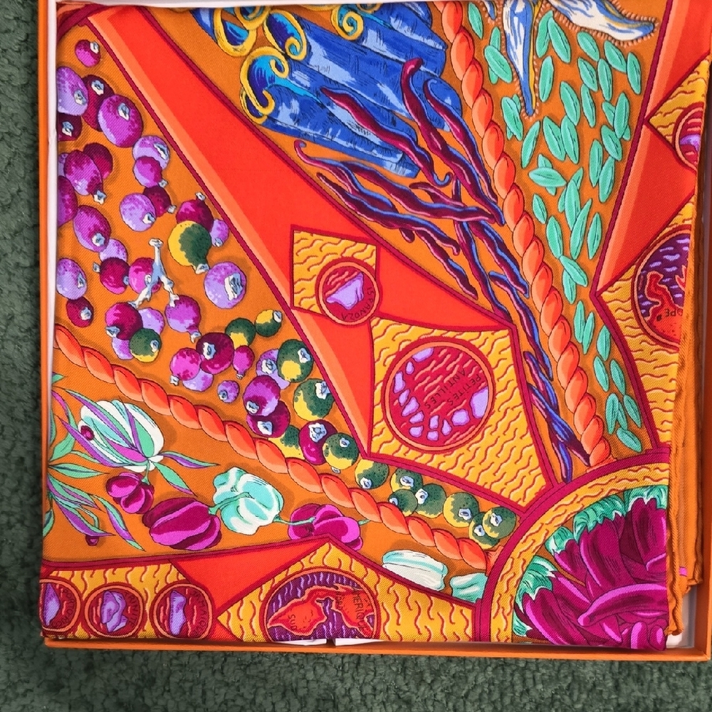 Hermes Orange Multi-Color Silk Scarf - Picture 3 of 4